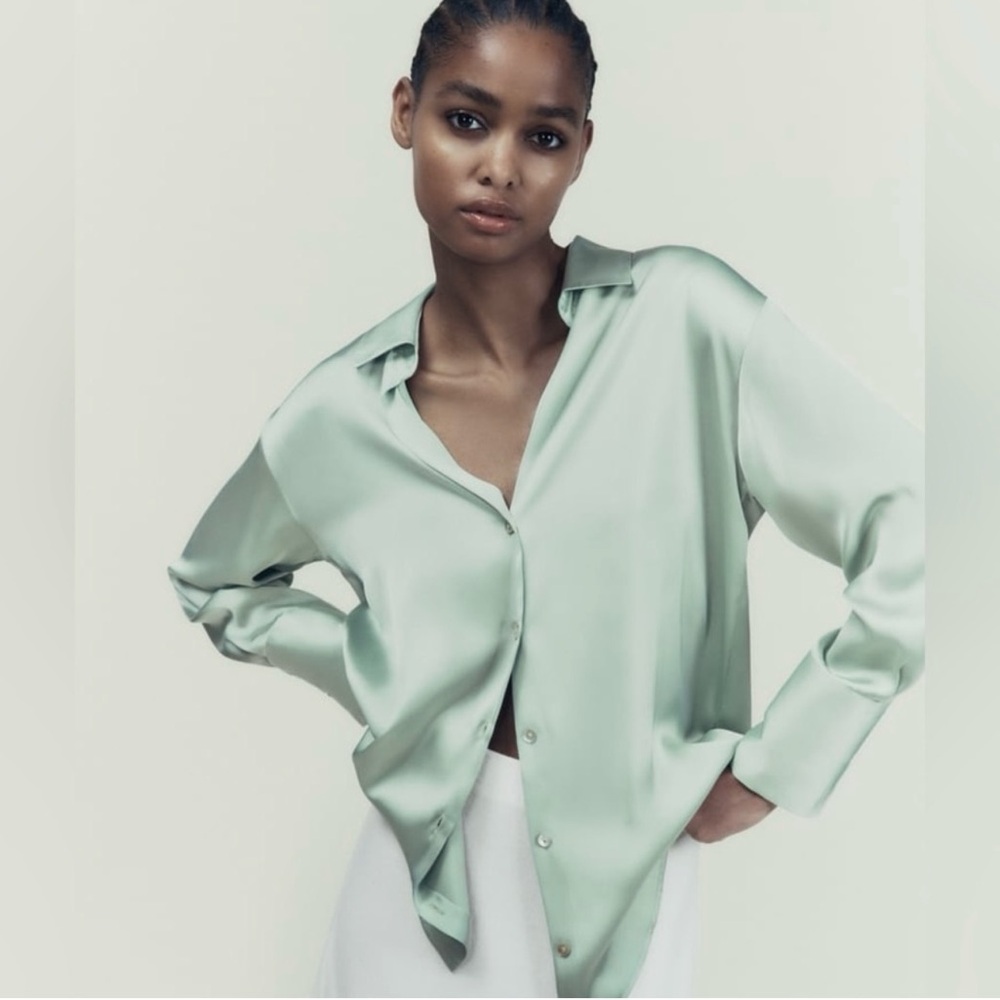 Zara Mint Green Button Down Shirt